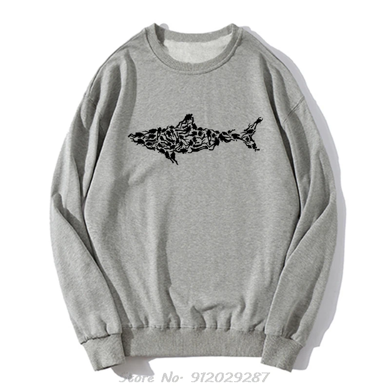 Shark Scuba Diver Hoodie Divinger Dive Funny Birthday Gift Present Him Men Adult Sweatshirt Cotton Clothing Casual Streetwear