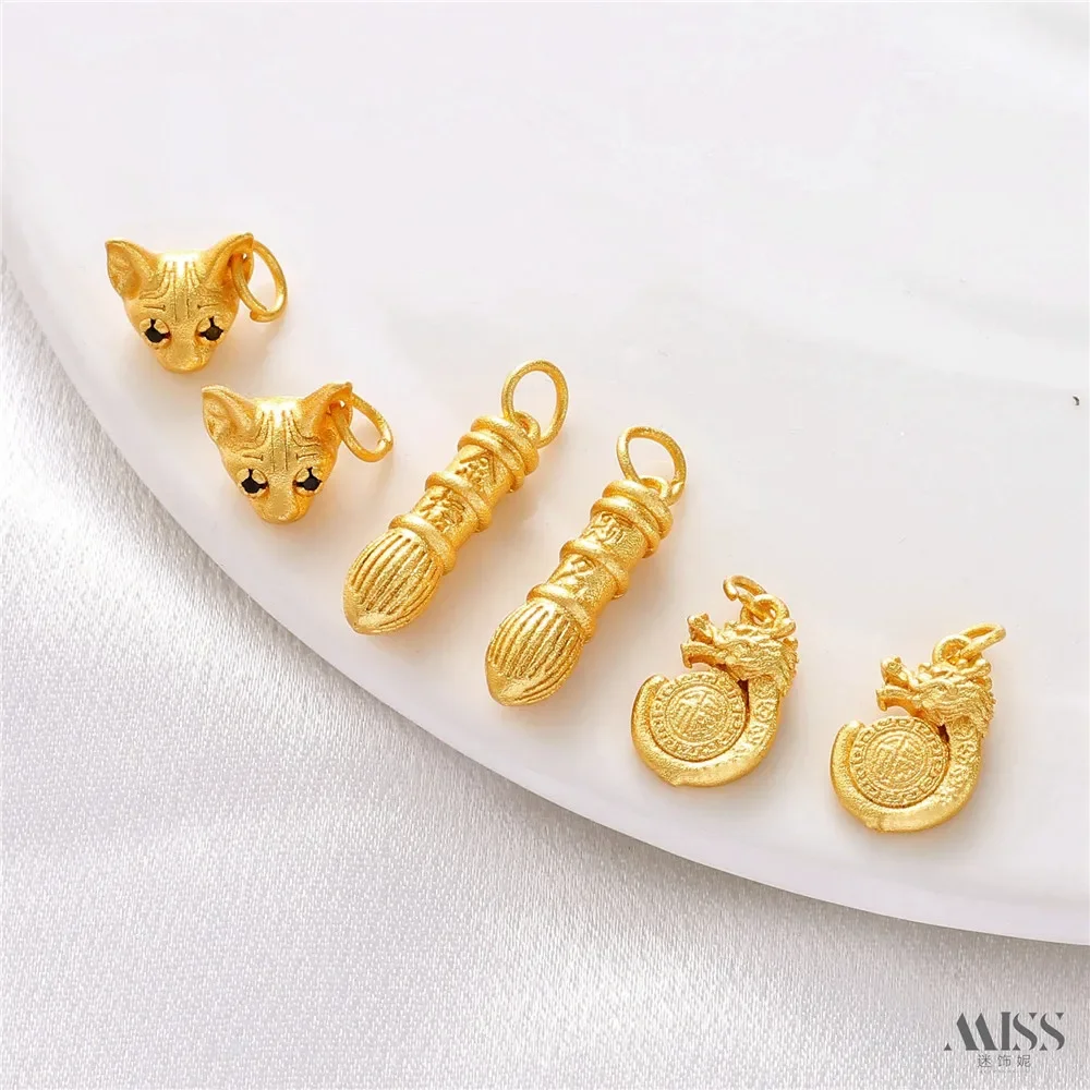 Shajin Brush Gold List, Lucky Character Golden Dragon Hairless Cat Head Pendant DIY Bracelet Necklace Accessories