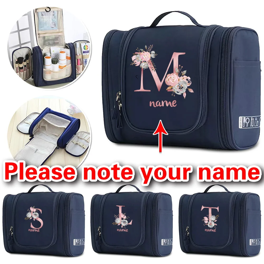 

Customizable Name Women's Makeup Bag Makeup Storage Function Hanging Makeup Bag Travel Large Capacity Handbag Pink Letter Series