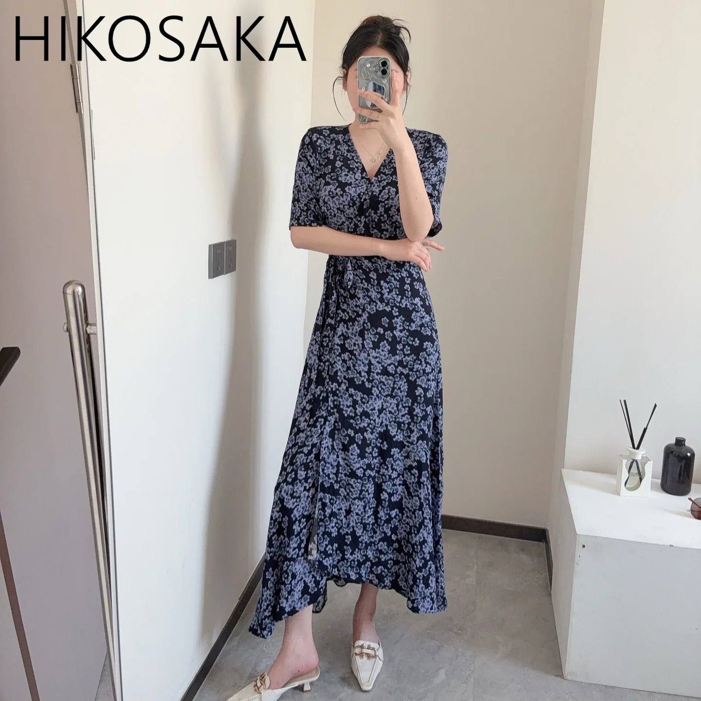 

Vintage Elegant Print One Piece Summer Slim Waist Lace-up A-line Short Sleeve Dress Women Fashion V-neck Simple Vestidos Mujer