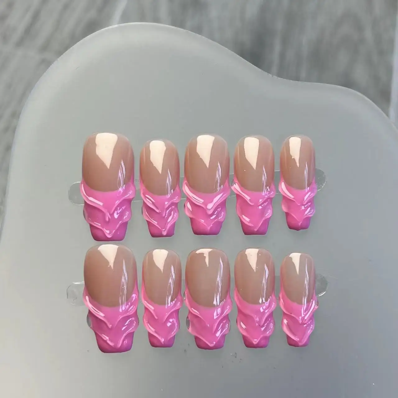 10Pcs French Handmade Almond Press On Nails Ballerina Simple Wearable False Nails Decoration Fake Nail Tips Art