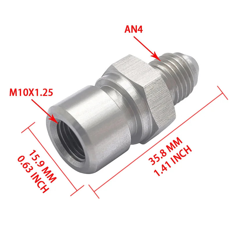 

4AN Male to M10x1.25 Metric Inverted Flare Female Brake Line Adapter Fitting Stainless Steel
