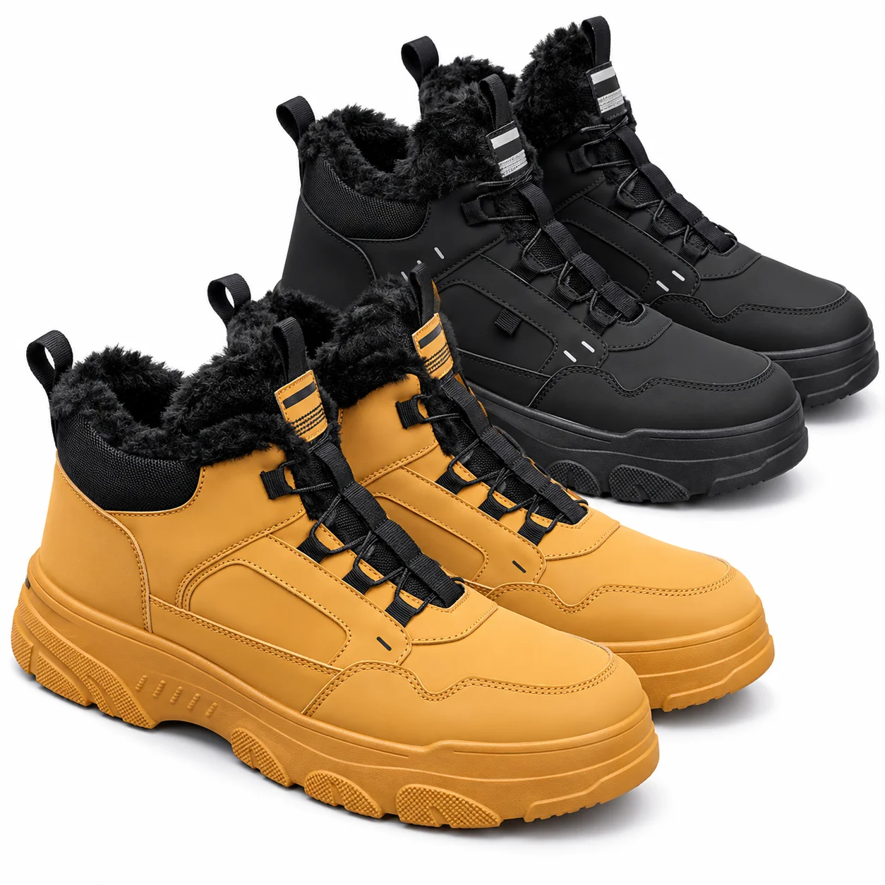 Men's Winter Boots Faux Fur Lined Water-Resistant Snow Shoes High Top Outdoor Hiking Boots Non-Slip Warm Casual Ankle Boots