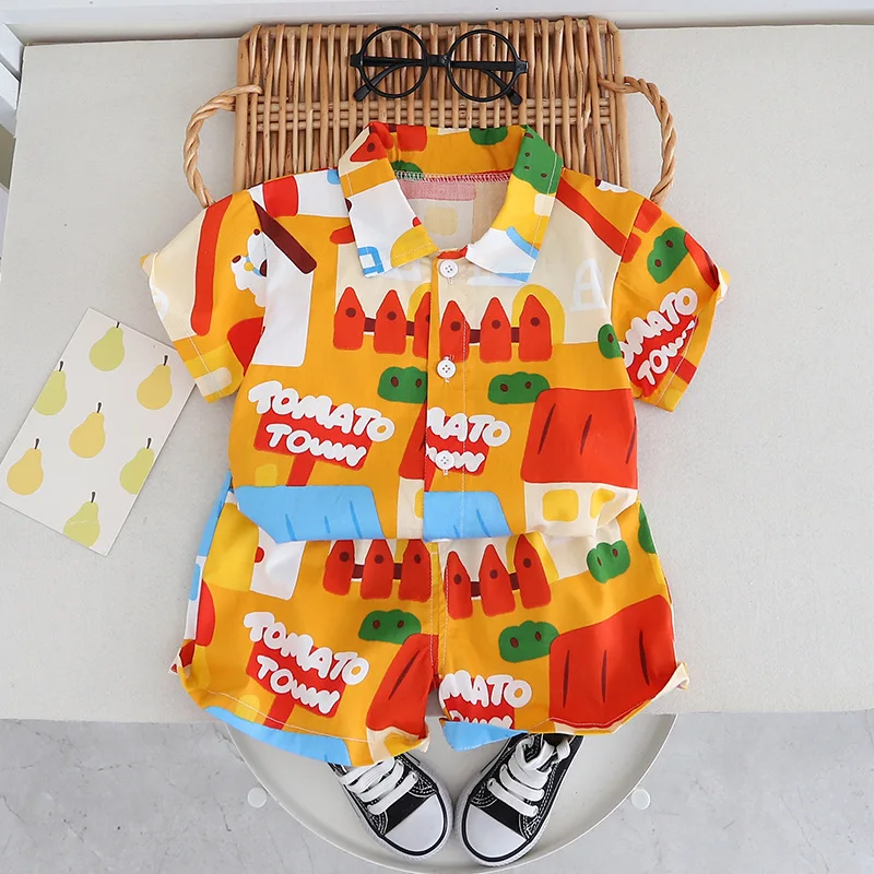 MILANCEL 1-5Y Kids Clothing Set Colorful Cartoon Tee And Shorts 2PCS Cool Boys Clothes Suit Cool Girls Outfit