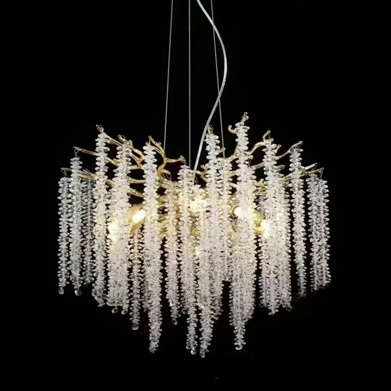 Luxury Nano Electroplating Crystal Tassel Pendant Chandelier for Living Dining Room Hotel Hall Home Suspension LED Lamp