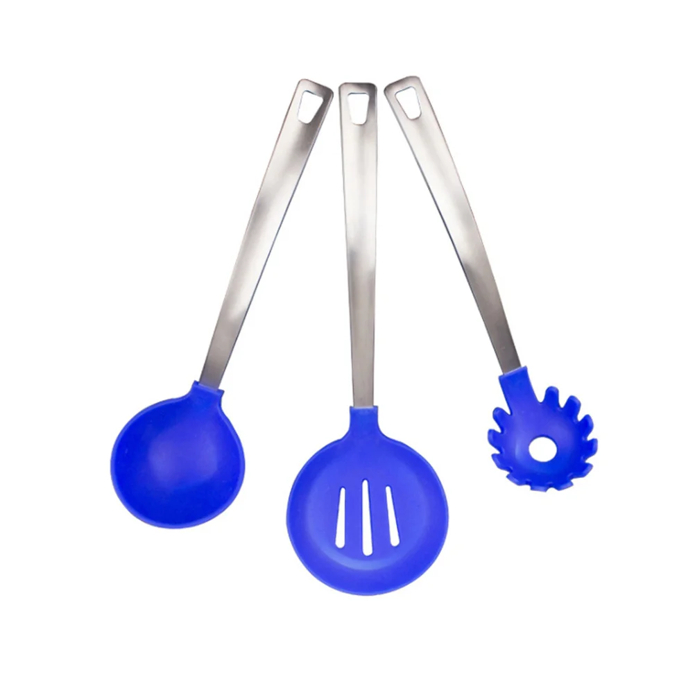 

1Pcs Multi Functional Spaghetti Serving Spoon Stainless Steel Reinforced Silicone Construction Blue Silver Cooking Utensils Set