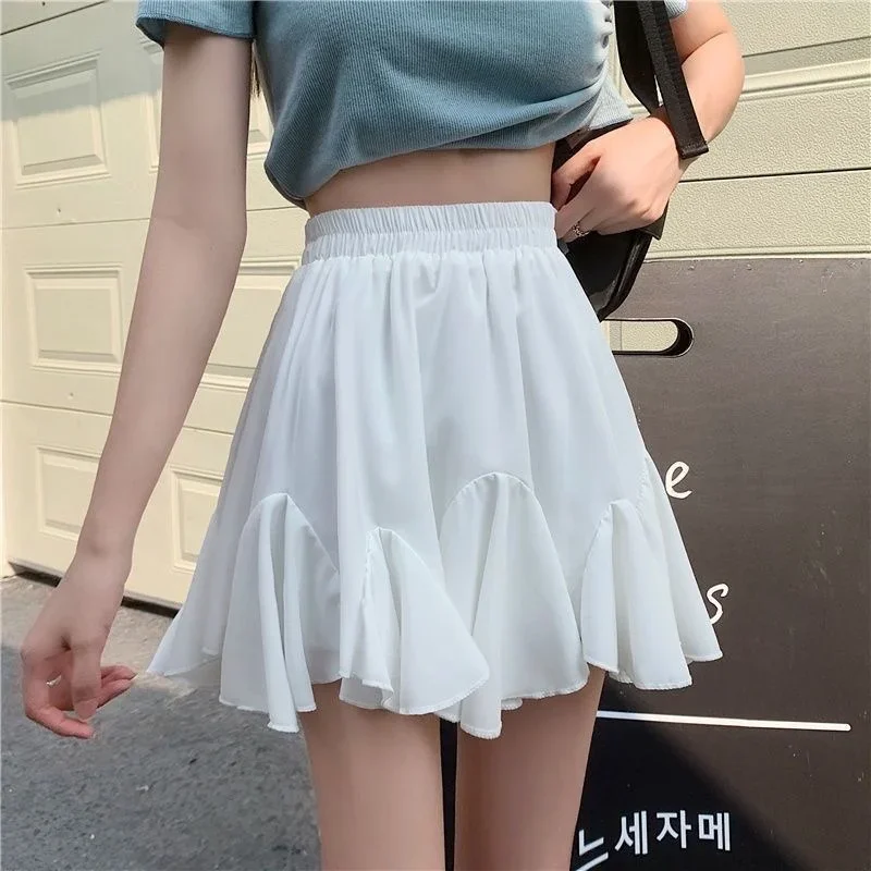 Deeptown rok Mini wanita, rok kasual perca berlipat putih Kawaii, celana pendek Fairycore manis gaya Korea elegan