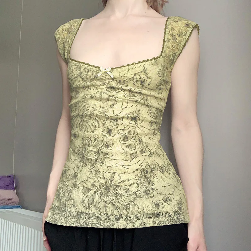 Vêtements pour femmes européennes et américaines ins en ligne célébrité rue dentelle brillante couture maille taille T-shirt à manches courtes