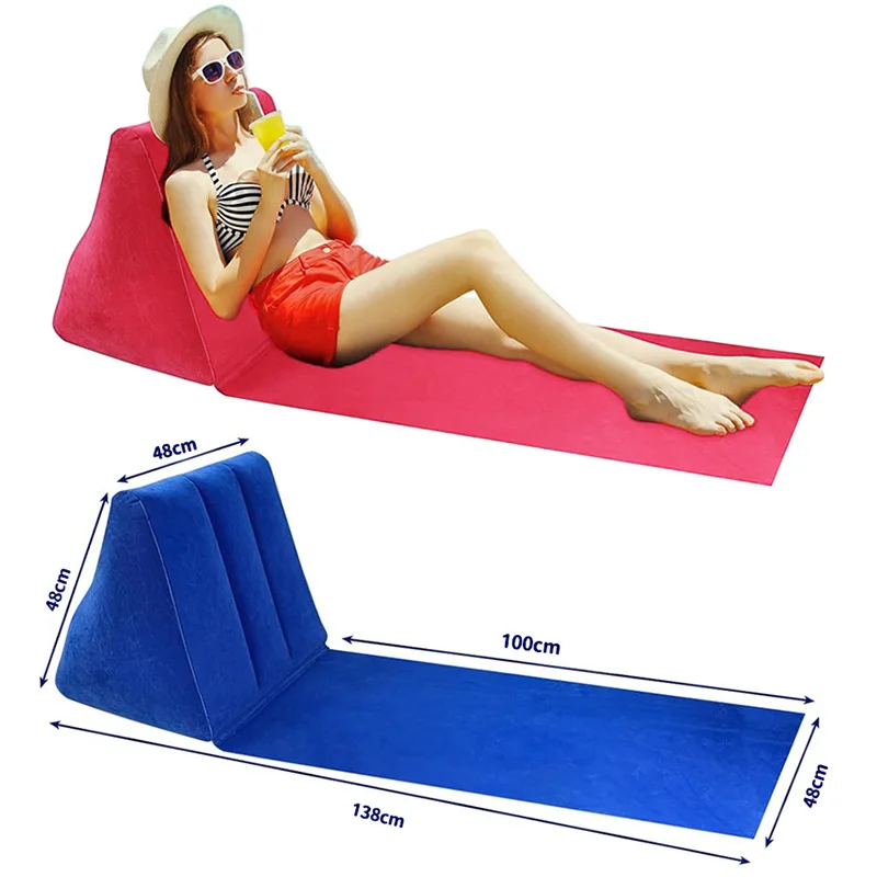 PVC Inflatable Beach Mat Outdoor Beach Triangle Cushion Foldable Portable Moisture Proof With Pillow Flocked Single Cushion