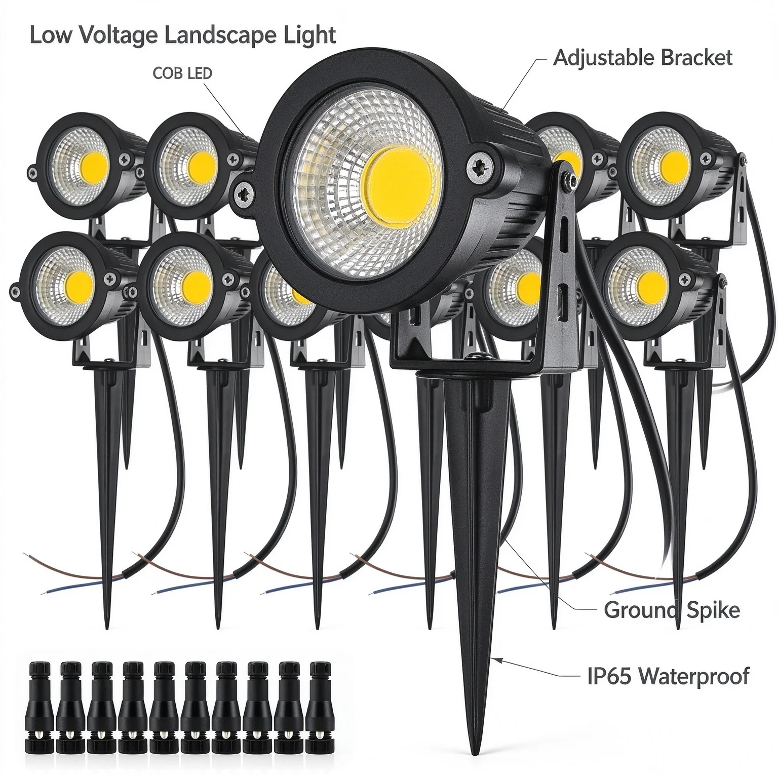 6-14 Pack 5W 12V/24V Low Voltage Landscape Lights with Connectors IP65 Waterproof Spotlights for Tree Pathway Lawn Yard Decor