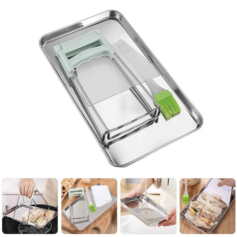 

Grill Tools Stainless Steel Rectangular Sausage Fruit Tray Metal Food Holder Barbecue Plate Banquet