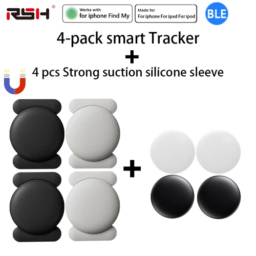 Imagen 1 del producto Paquete de 4 etiquetas inteligentes GPS IOS para Apple Find My Tracker, kits con fuerte succión magnética, carcasa de silicona antipérdida para monopatín y coche