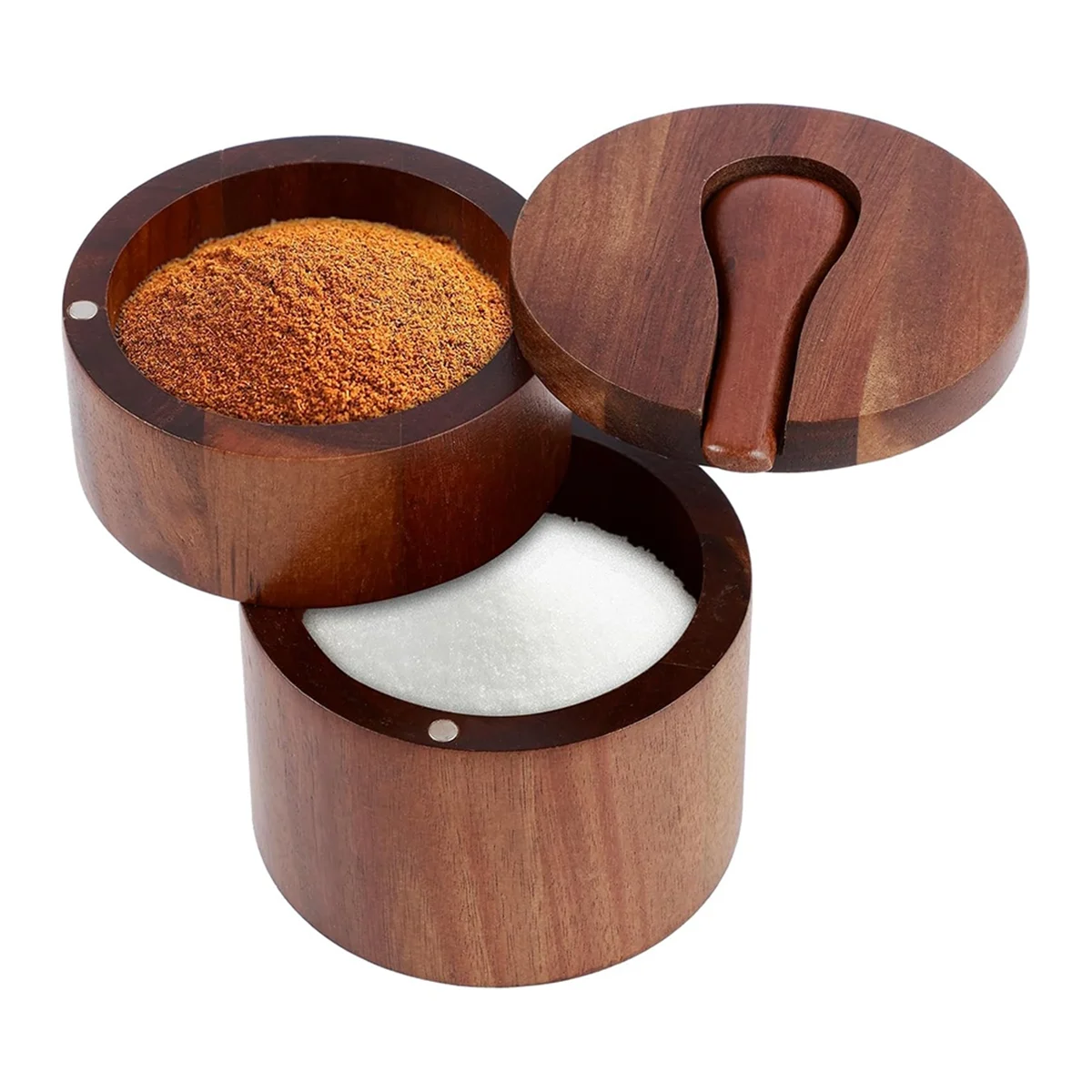 Wooden Salt Shaker, 2-Tier Spice Container, Small Wooden Box for Storing Salt, Spices, Herbs or Favorite Condiments