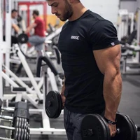 Camiseta de manga corta para hombre, Camisa de algodón elástico, transpirable y transpirable, ajustada, informal, para entrenamiento, Fitness, culturismo
