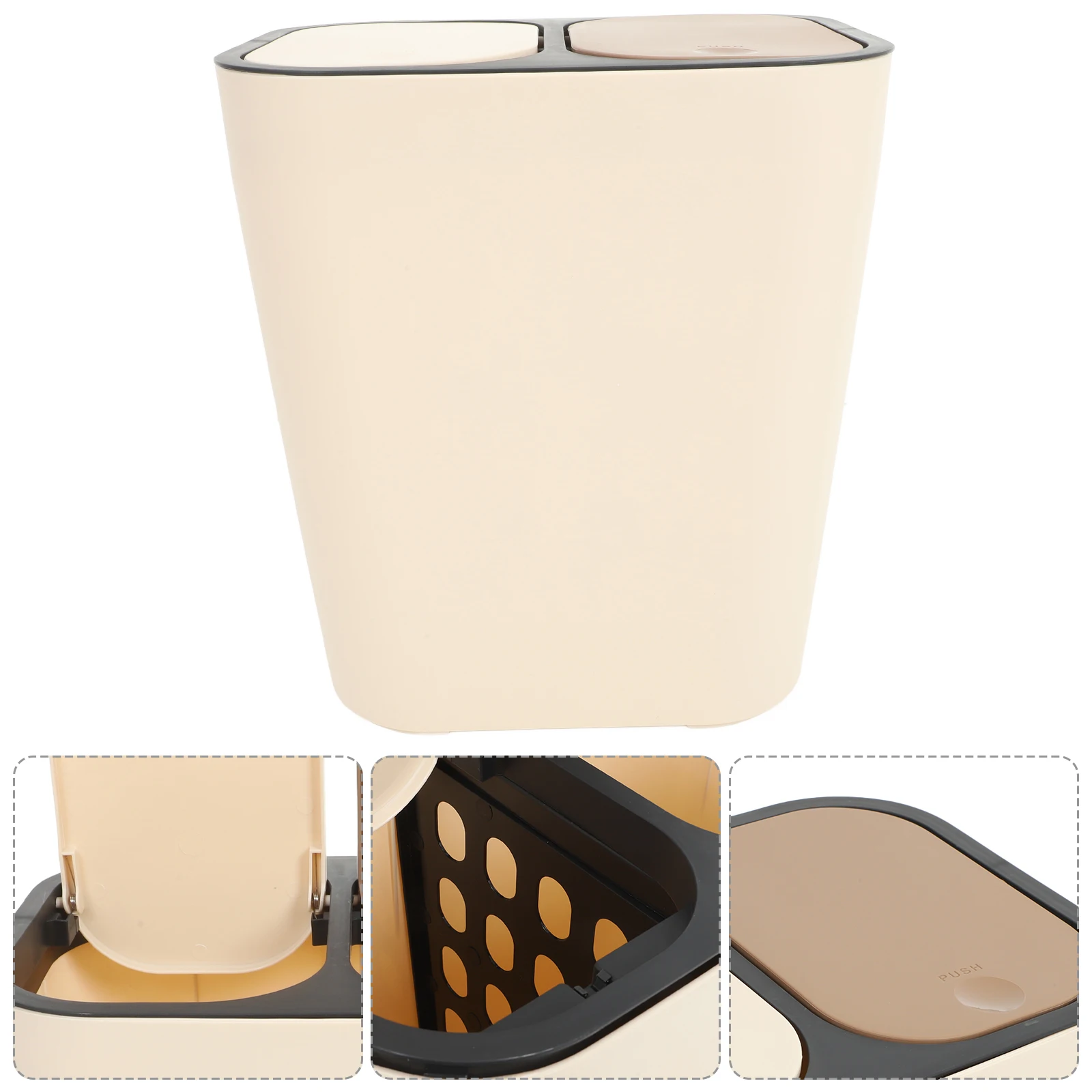 

Double Compartment Slim Trash Can With Lid For Kitchen Bathroom Office Garbage Bin Wet Dry Separation Press Khaki