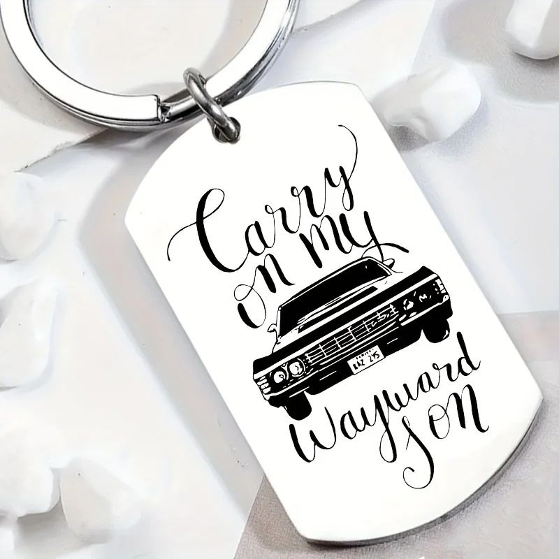 "Carry on My Wayward Son"، سلسلة مفاتيح من الفولاذ المقاوم للصدأ،" خارقة للطبيعة"، تصميم بنمط السيارة الكلاسيكي القديم، مثالي لإكسسوارات السيارة