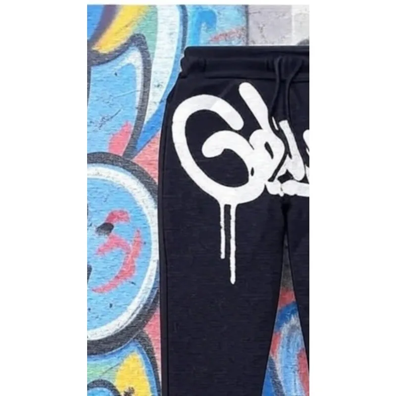 

Новые спортивные штаны в стиле ретро с буквенным рисунком, мужская и женская одежда, черные мешковатые повседневные брюки в стиле хип-хоп с завязками для бега