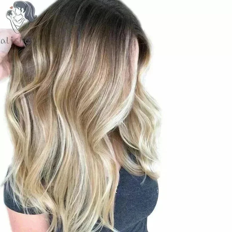 100% Hair New Women's Long Natural Brown Mix Blond Wavy Wig 20 Inch