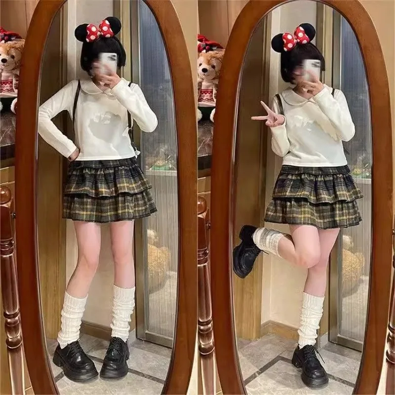 Japanese Y2k Cute Ruffled Plaid Skirt Punk Rock Subculture Cake Skirts Japanese Preppy Style Casual Summer 2024 Women Skirts