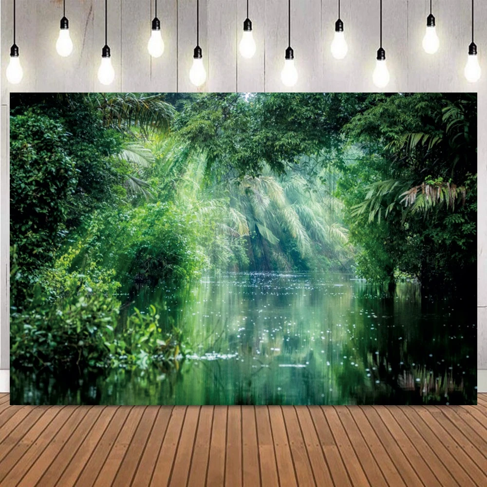 Tropical Rainforest Sunlight Photo Backdrop Vibrant Natural Landscape Photography Background for Camping Adventure Home Decor