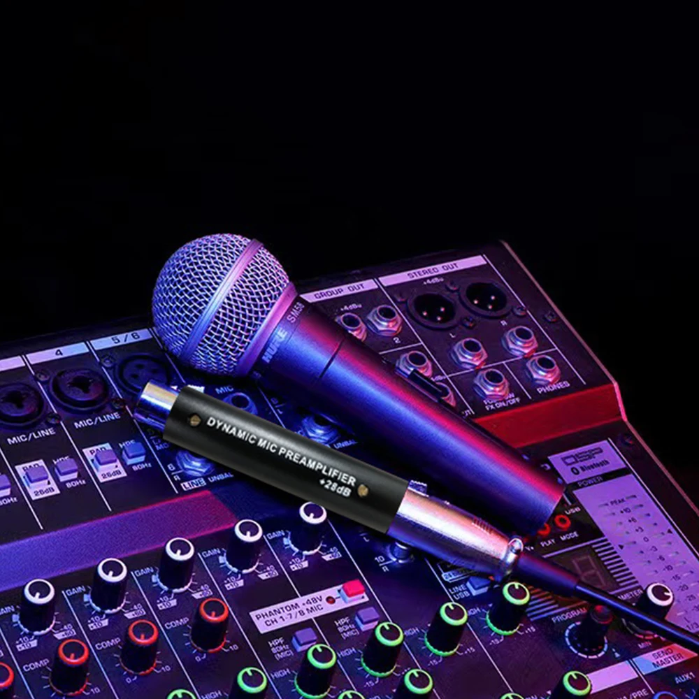 In-line Microphone Pream Low Noise Gain Amplifier XLR Connection Port Plug and Play Mic Preamplifier for Dynamic Microphone