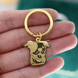 High Quality Golden Metal Stainless Steel Staffordshire Bull Terrier Dog Keychain for Women Men Cartoon Kids Gifts Jewelry Free
