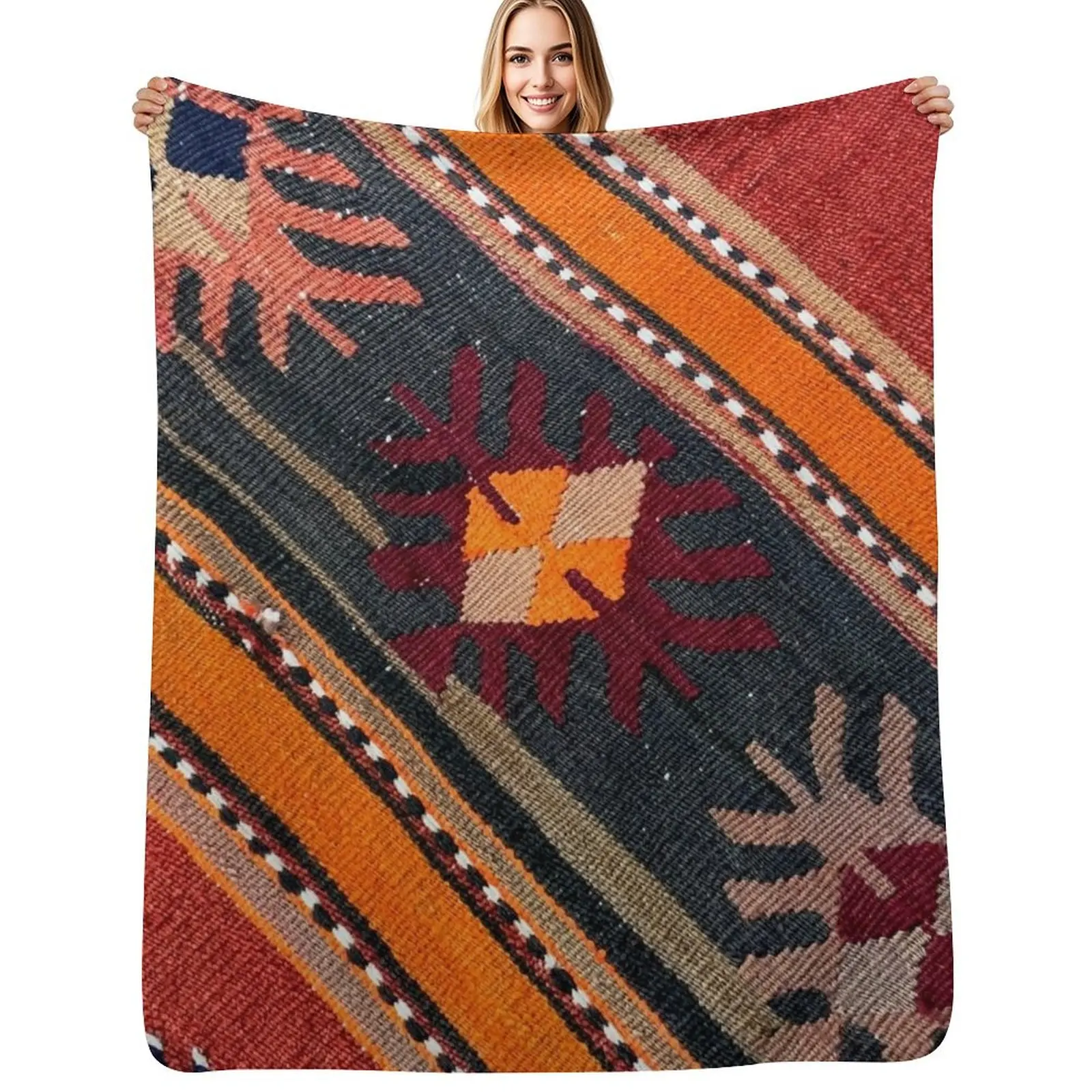 Decorative Kilim, Navaho Weave, Woven Textile Throw Blanket Thins Travel anime Multi-Purpose Giant Sofa Soft Big Blankets
