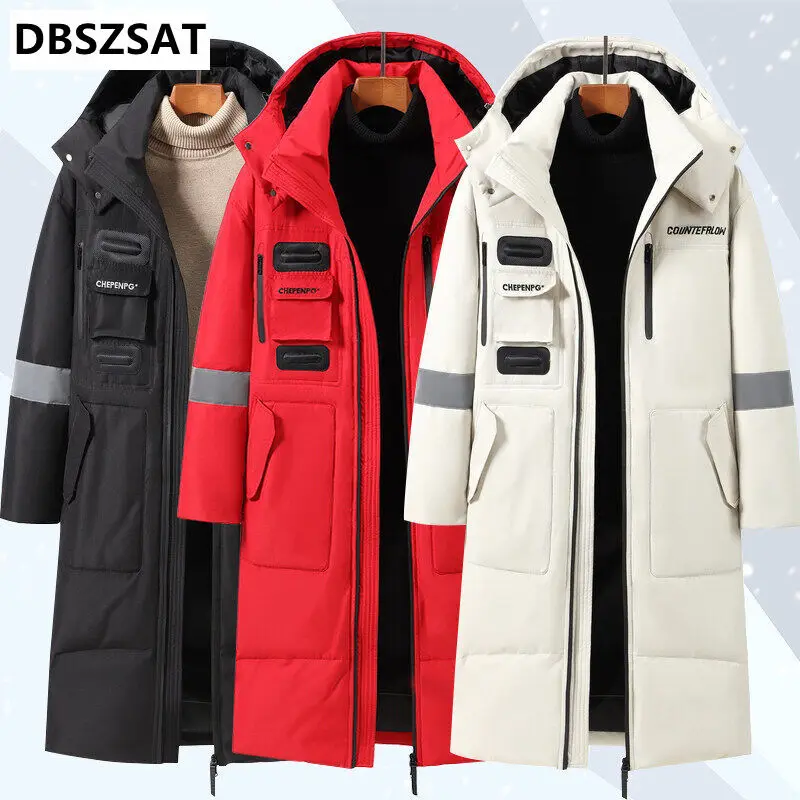 Winter jacken Männer Kapuze lässig lange Daunen jacken dicker warm neue männliche Outwear Winter mäntel Slim Fit Jacken Größe 4xl