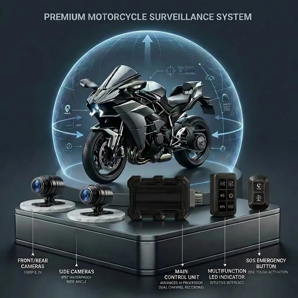 The 4G Al 2K dual-lens motorcycle dashcam supports GPS, ADAS, DMS APP, remote viewing, waterproof night vision features view 3