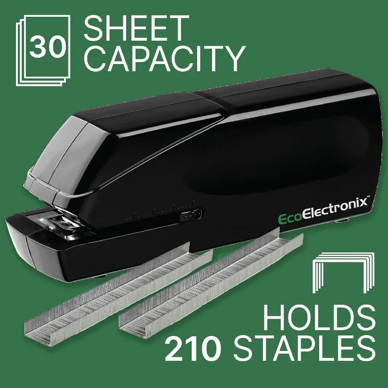 Stapler 30 Sheet Capacity, Quiet Operation, Jam-Free and Easy Reload - AC Adapter/Battery Powered, (Black)