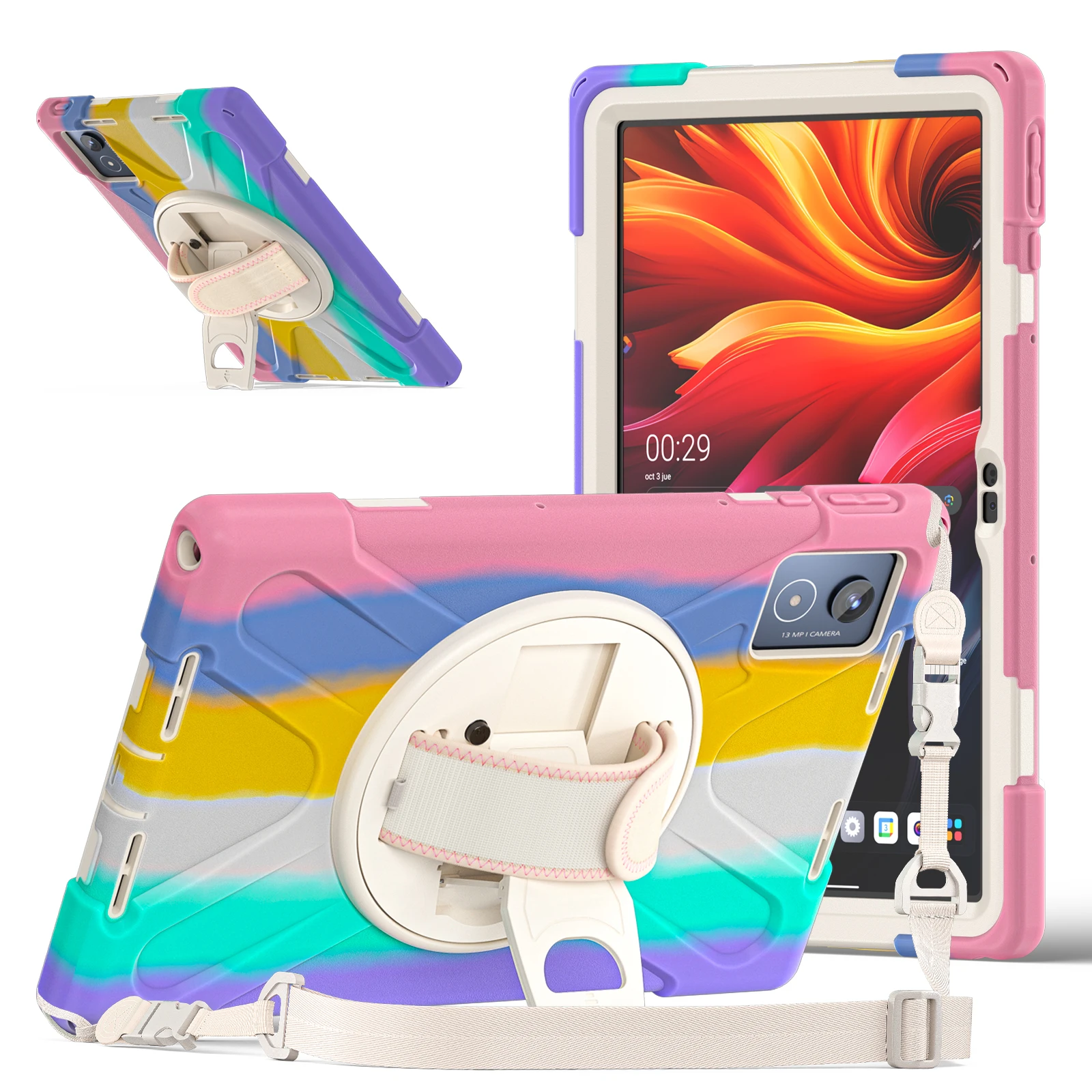 

Rugged Kickstand Case For Lenovo Tab K11 Plus 2024 11.45 inch Model TB352FU TB352XU 360 Rotating Armor Cover With Shoulder Strap