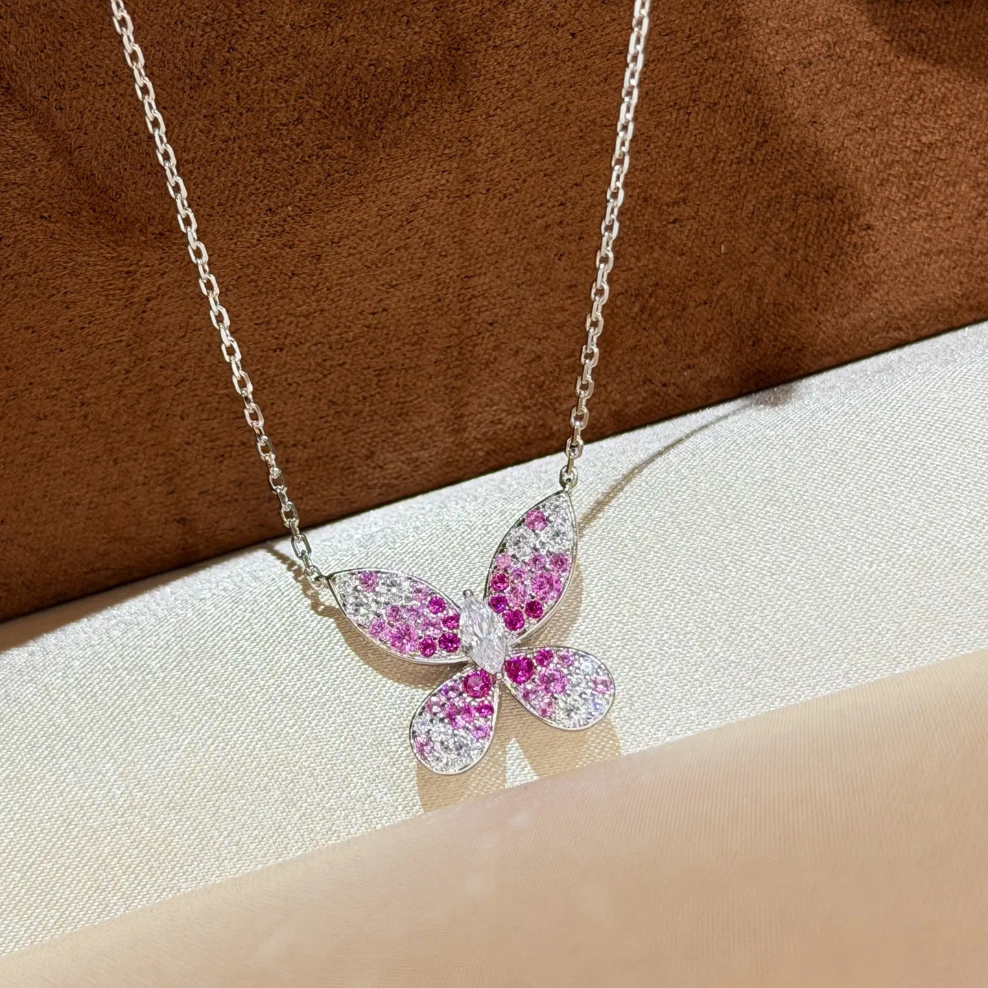 Trendy Real 925 Sterling Silver Necklaces For Women Gift Pink Blue Cubic Crystal Design 5a Zircon Pendant Luxury Fine Jewelry