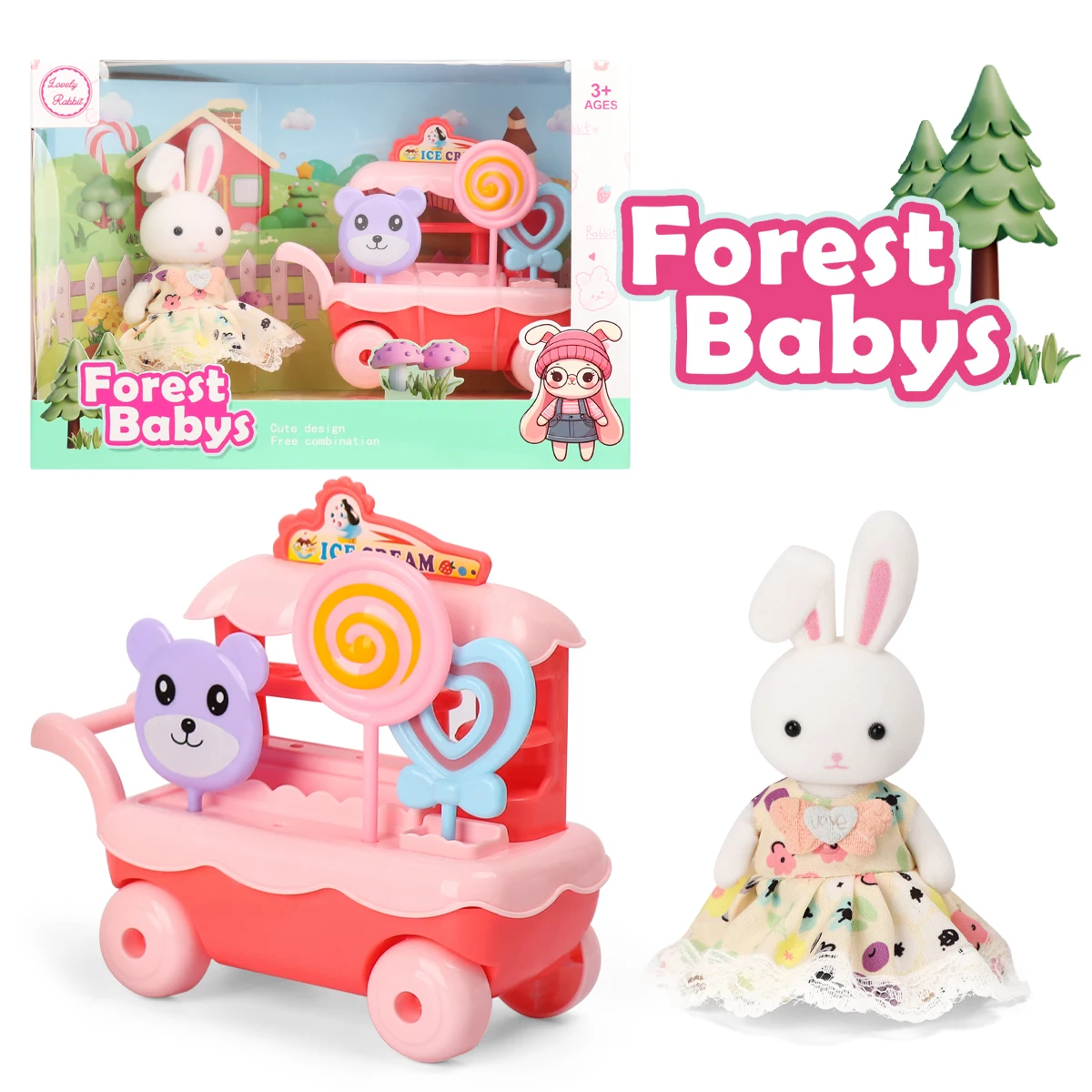 1:12 Baby Girls Pretend Play House Role-Play Toy Ice Cream Truck Simulated Shopping Bunny Set Children Accessories For Gifts