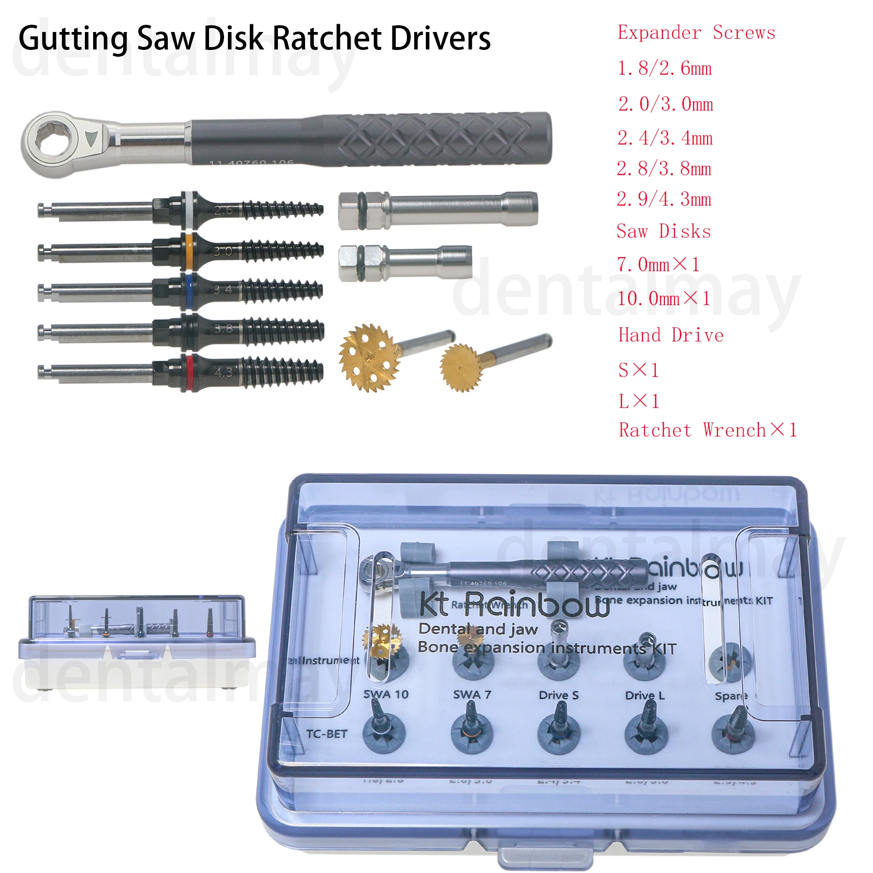 Dental Jaw Bone Expansion Tool Kit Implant Drivers Wrench Cutting Saw Disk Ratchet