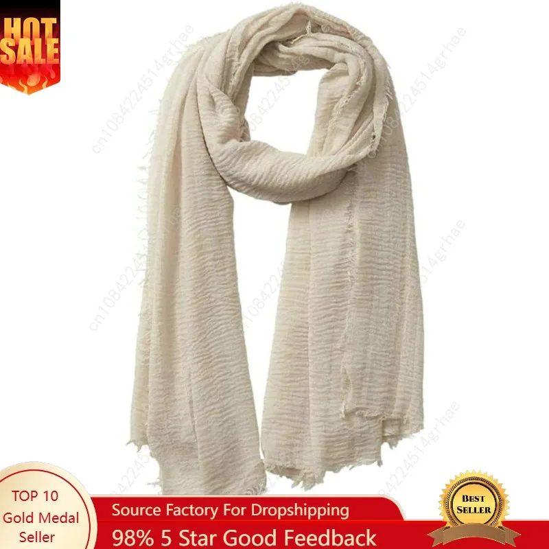 

Cotton Blend Vintage Soft Scarf With Fringed Edges,linen scarf,shawl，travel scarf