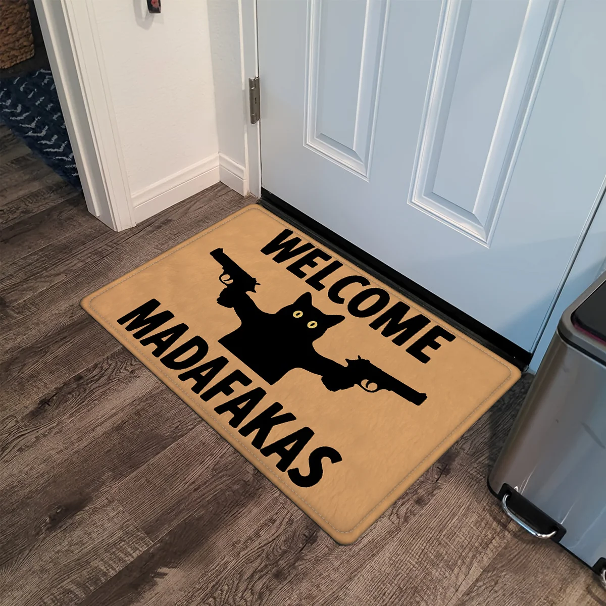 Welcome Madafakas Funny Black Cat Flannel Doormat Waterproof Sarcastic Floor Rug For Man Cave Game Room White Elephant Gag Gift