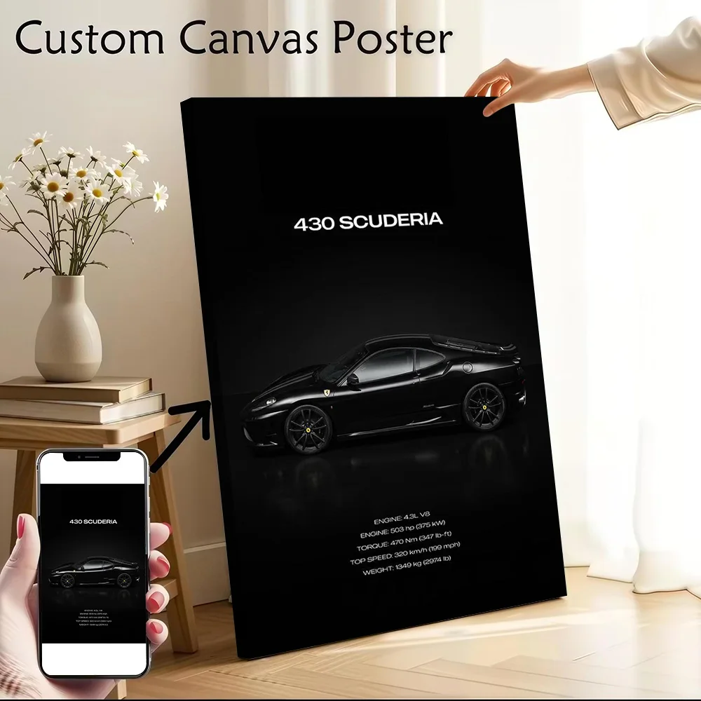 Supercar 430 Scuderia Black Poster Canvas Wall Art Personalized Print Modern Painting Perfect Gift for Home Decor Living Room