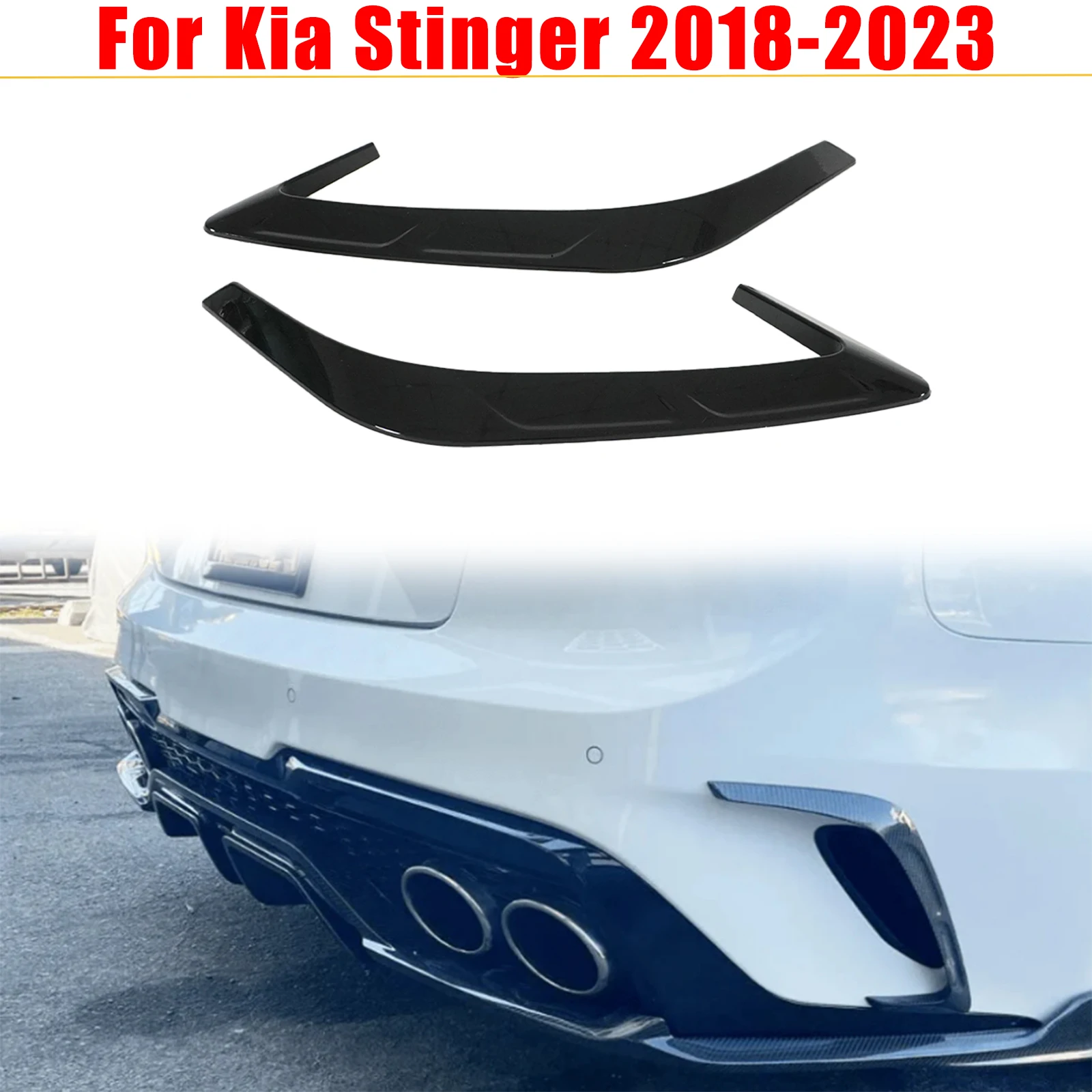

Пара задних бамперных крыльев Canard для Kia Stinger 2018-2023, автомобильные аксессуары, комплект кузова, окрашенный из углеродного волокна, глянцевый черный автомобиль
