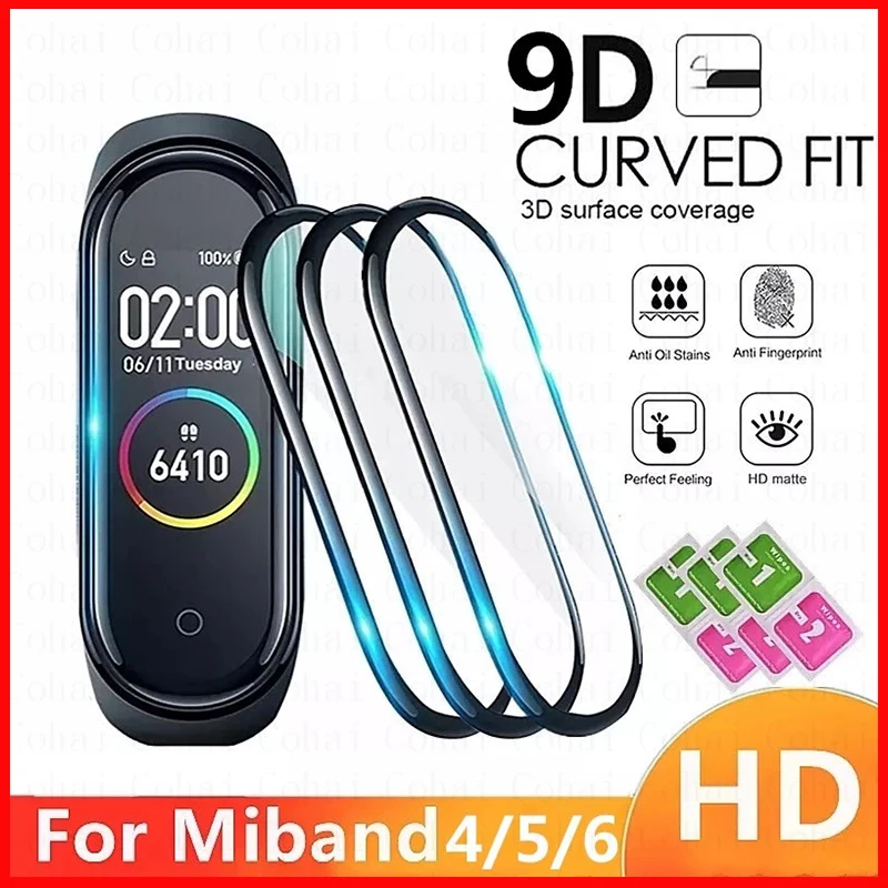 

9D Film Glass for Xiaomi Mi band 4 5 6 7 Screen Protector for Miband 6 Smart Watchband Full Protective Cover Case Strap Bracelet