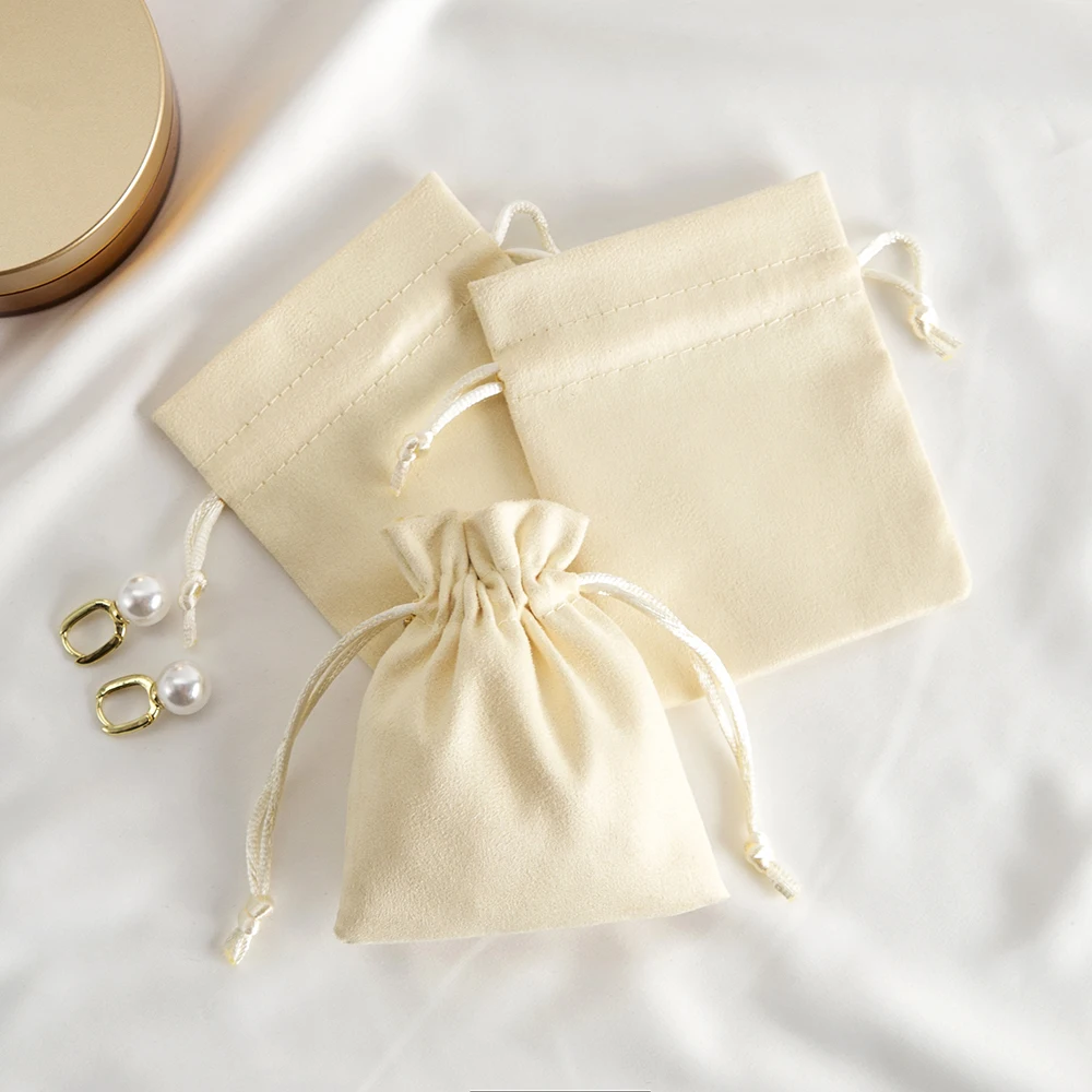 10Pcs/lot Yellow Jewelry Drawstring Flannel Bag Velvet Suede Gift Packaging Pouches Rings Earrings Bracelet Pendant Display Tool