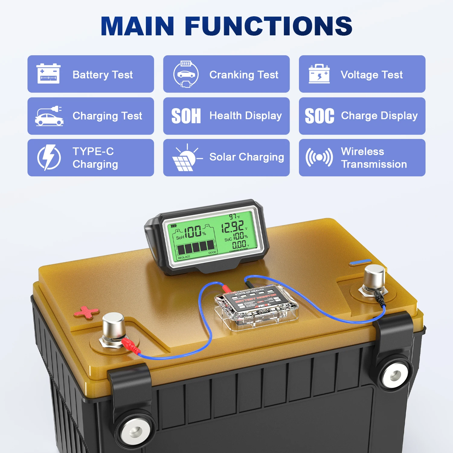 ANCEL BM200 PRO 12V Battery Tester LED Monitor Display Professional Battery Health Analyzer SOH SOC Charging Tester Tool