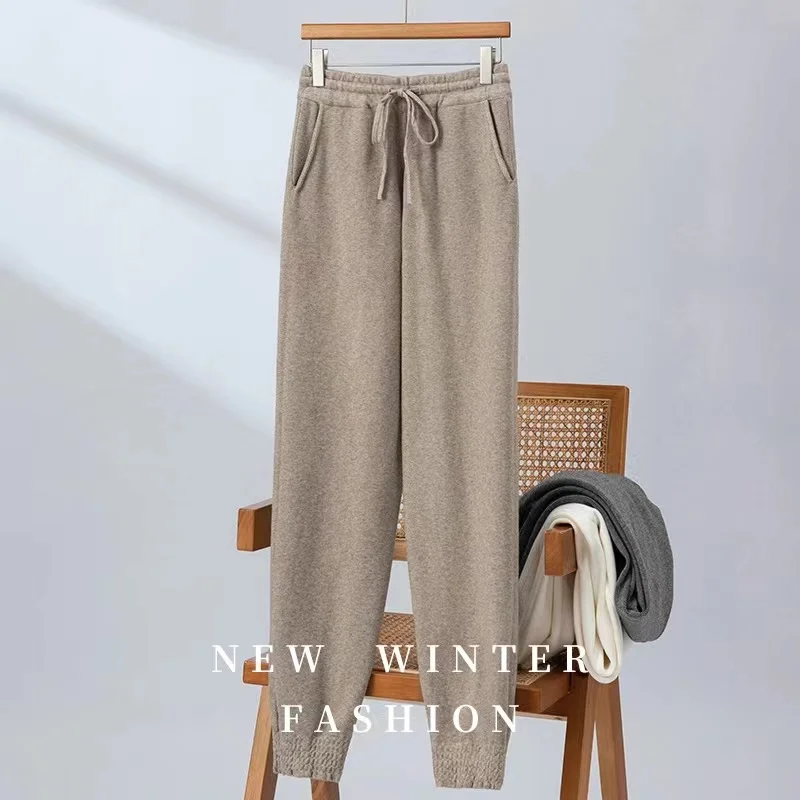 

Women's Knitted Pencil Pants Casual Knitwears Elastic High Waist Small Leg Pant Korean Version Female Solid Ankle Length Trouser