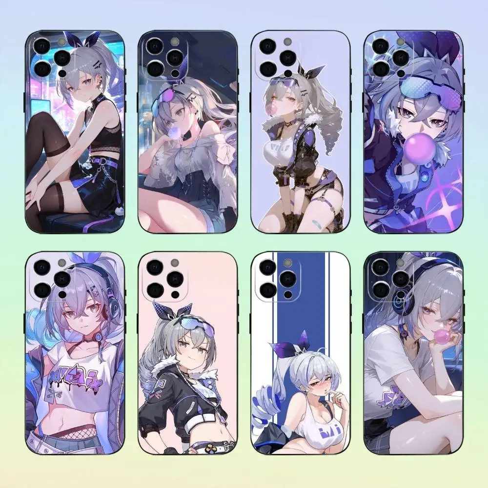 Honkai الفضة لعبة الذئب جراب هاتف سيليكون لينة آيفون 17 16 15 14 13 12 11 أسود لينة غطاء من السيليكون