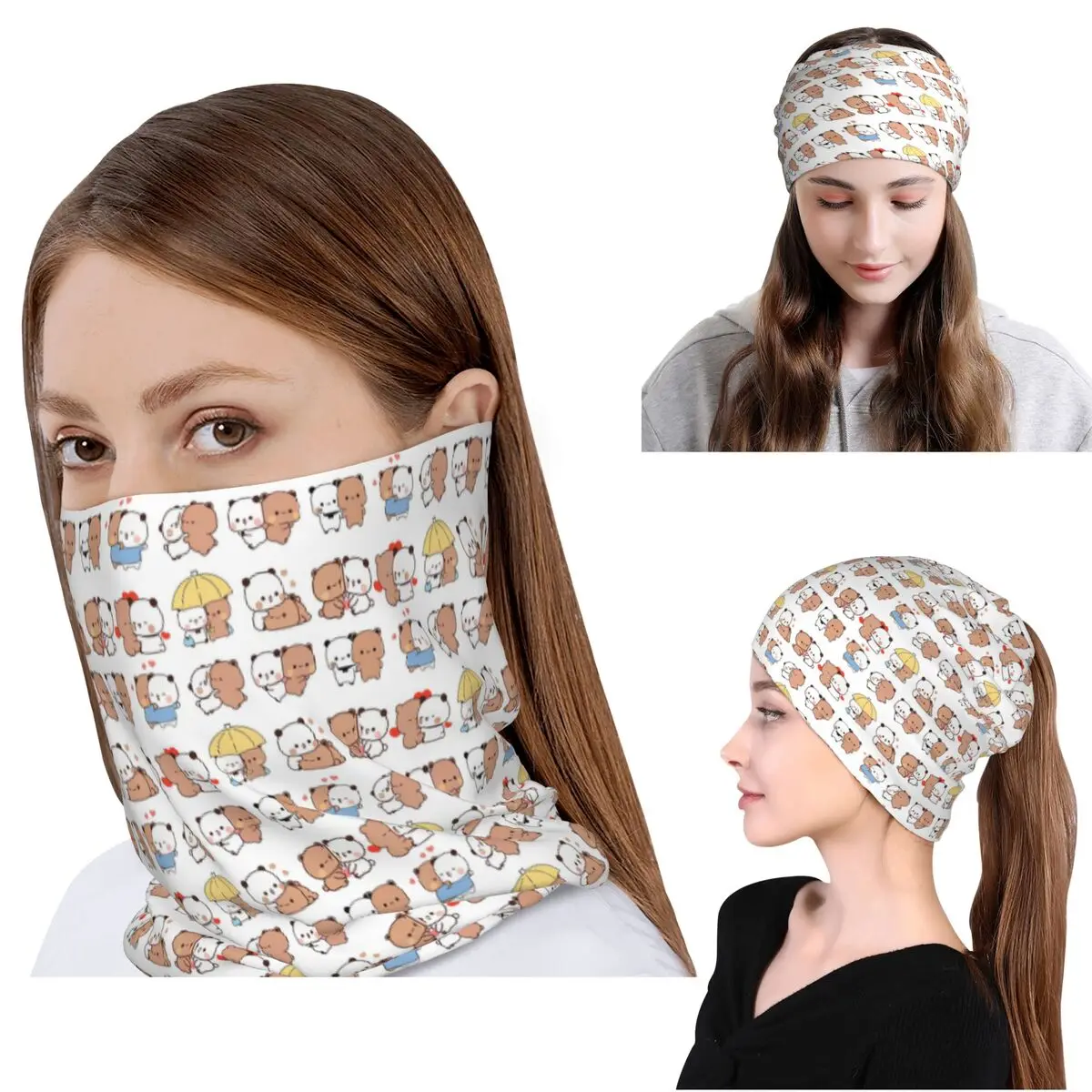 Bubu Dudu Bear And Panda Bandana Halstuch, Gesichtsschal, Mehrzweck-Gesichtsmaske, Mütze für Männer und Frauen, winddicht