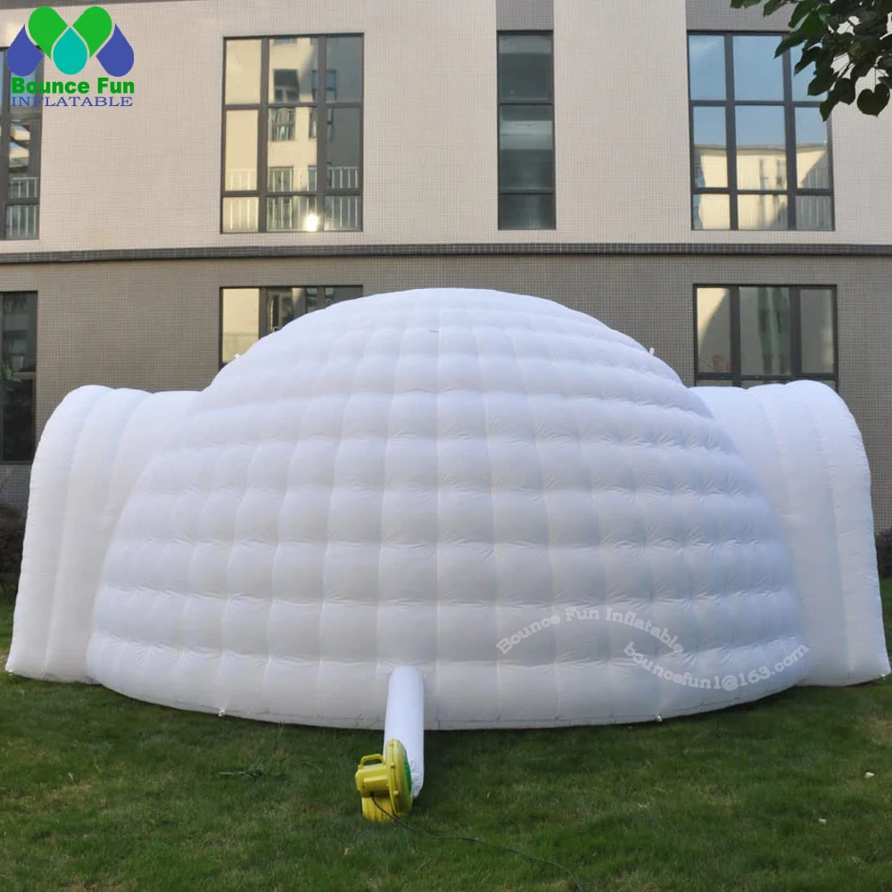 2025 ใหม่ 6 M DIA โรงงานราคาสีขาว Inflatable Igloo เต็นท์โดมพร้อมไฟ LED 2 ประตูกลางแจ้ง Camping PARTY House Marquee