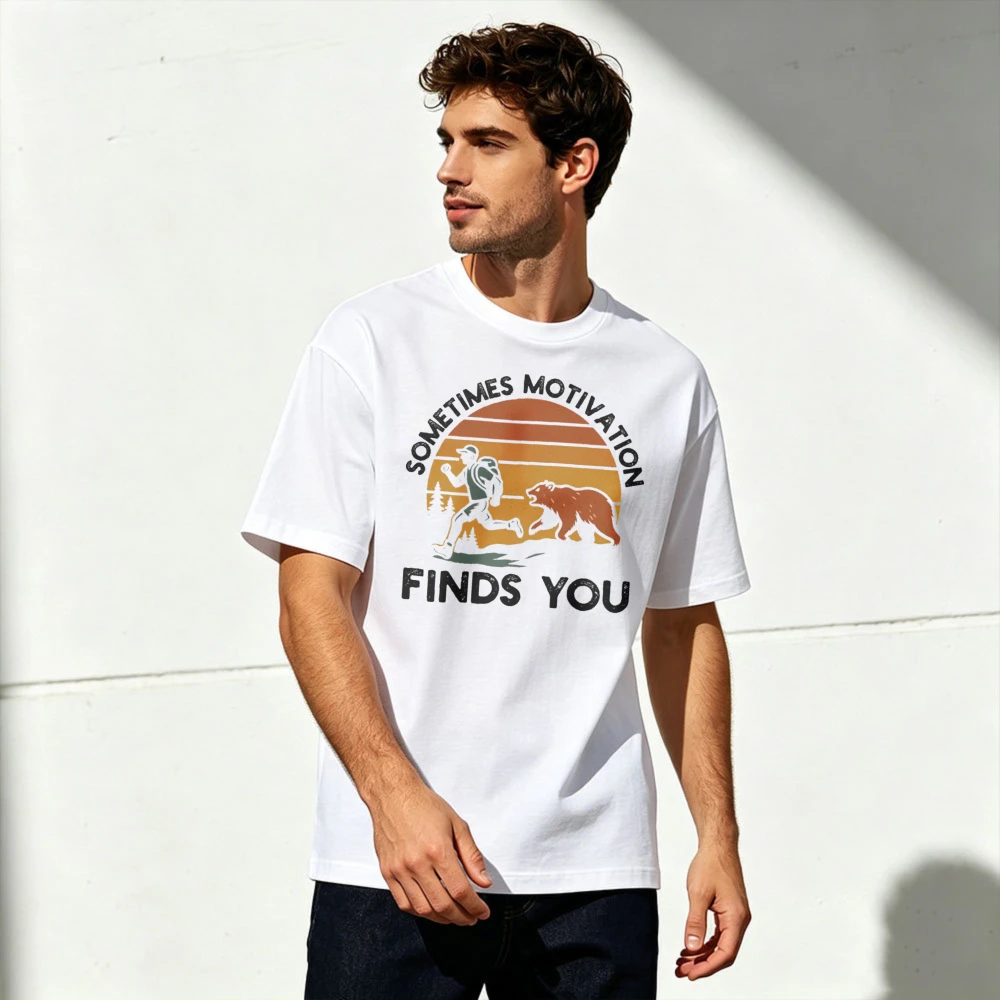 T-shirt en coton pour hommes avec motif Sunset Hiker And Bear, rétro, pour l'extérieur, pour l'été, avec citation inspirante