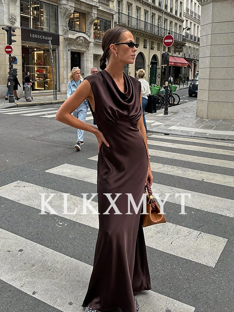 Sukienki damskie seksowne 2025 lato moda damska bez rękawów z odkrytymi plecami marszczona sukienka typu halter elegancka sukienka damska na imprezę w stylu high street długa sukienka