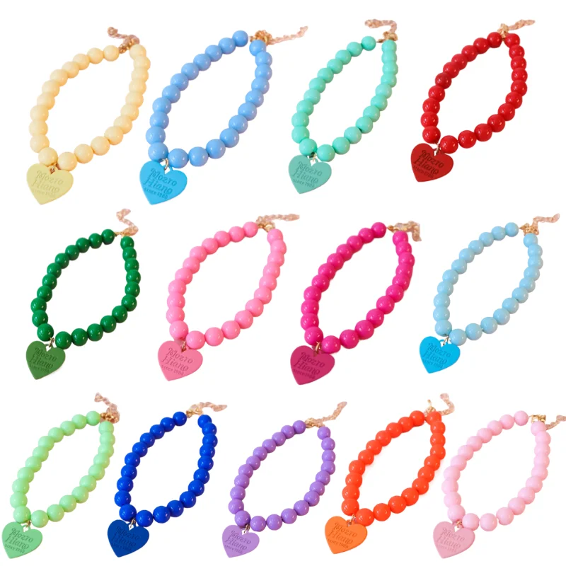 Pet Colorful Love Collar Dog Pearl Necklace Rainbow Multi Color Dog Necklace Puppy Accessories Dog Accessories for Small Dogs