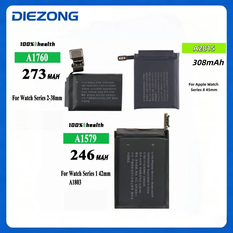 Replacement Lithium Battery for Apple Watch Series 8 45mm A2815 308mAh & Series 2 38mm A1760 A1579 Smartwatch Li-ion Battery New