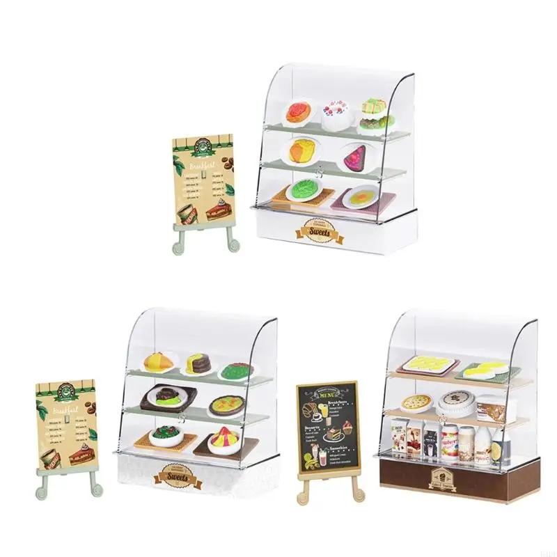 

54DF Miniature Bakery Display Case with Cake Figurine for 1/12 Dollhouses Decoration